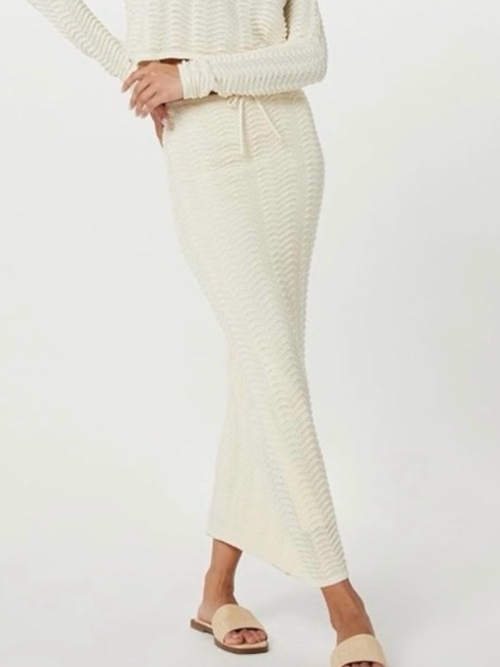 Cream Ribbed Maxi Skirt - Women's Knit Pencil Skirt The Drop-  MSRP $55 Large